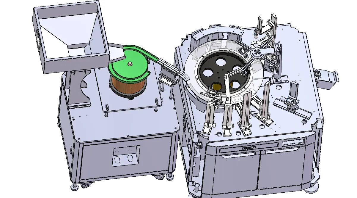 Open layout of an eight-camera screw and nut inspection machine